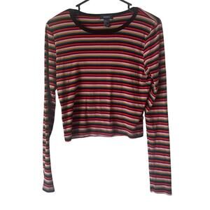 Forever 21 2010 Women Large Rainbow Multicolored Stripe Long Sleeve‎ Crop Top
